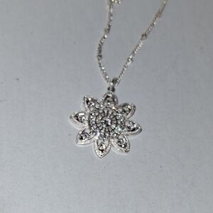 Silver Bedazzled Floral Necklace